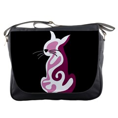 Pink Abstract Cat Messenger Bags by Valentinaart