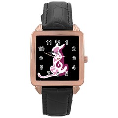 Pink Abstract Cat Rose Gold Leather Watch  by Valentinaart