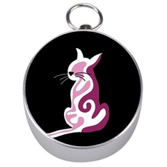 Pink Abstract Cat Silver Compasses by Valentinaart