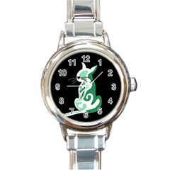 Green Abstract Cat  Round Italian Charm Watch by Valentinaart