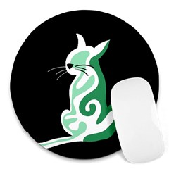 Green Abstract Cat  Round Mousepads by Valentinaart