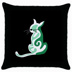 Green Abstract Cat  Throw Pillow Case (black) by Valentinaart