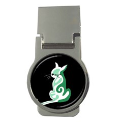 Green Abstract Cat  Money Clips (round)  by Valentinaart