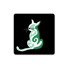 Green Abstract Cat  Square Magnet by Valentinaart