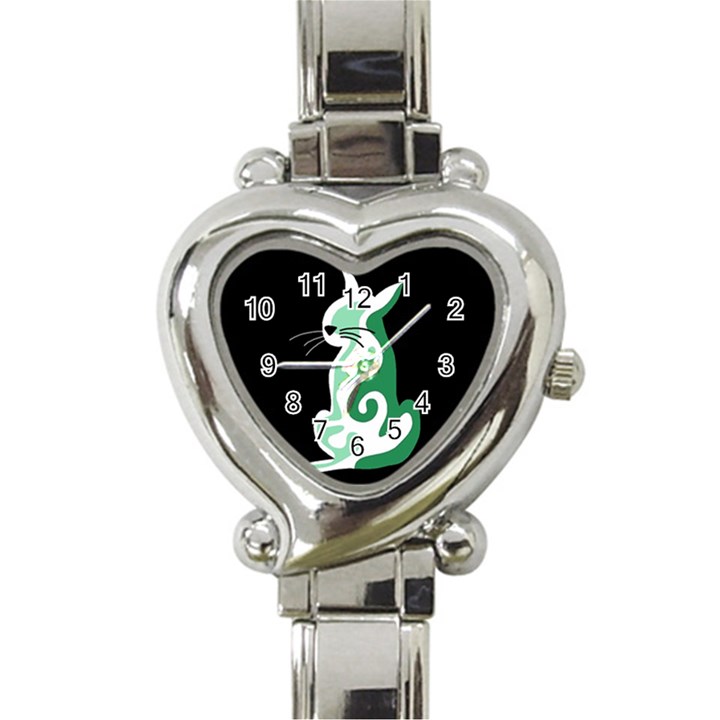 Green abstract cat  Heart Italian Charm Watch