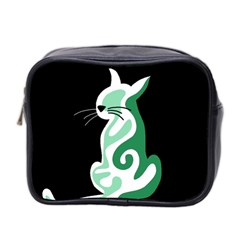 Green Abstract Cat  Mini Toiletries Bag 2-side by Valentinaart