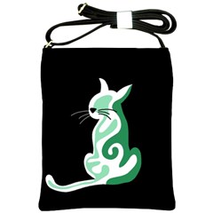 Green Abstract Cat  Shoulder Sling Bags by Valentinaart