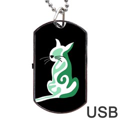 Green Abstract Cat  Dog Tag Usb Flash (two Sides)  by Valentinaart