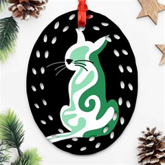 Green Abstract Cat  Oval Filigree Ornament (2-side)  by Valentinaart