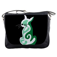 Green Abstract Cat  Messenger Bags by Valentinaart