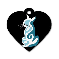 Blue abstract cat Dog Tag Heart (Two Sides)