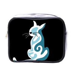 Blue abstract cat Mini Toiletries Bags