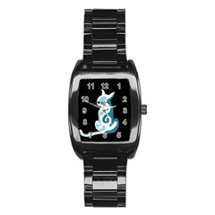 Blue abstract cat Stainless Steel Barrel Watch