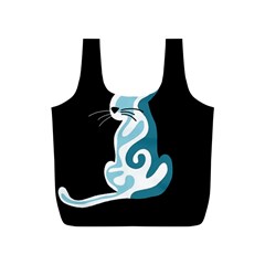 Blue abstract cat Full Print Recycle Bags (S) 