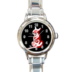 Red Abstract Cat Round Italian Charm Watch by Valentinaart