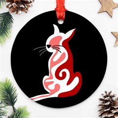 Red Abstract Cat Ornament (round)  by Valentinaart