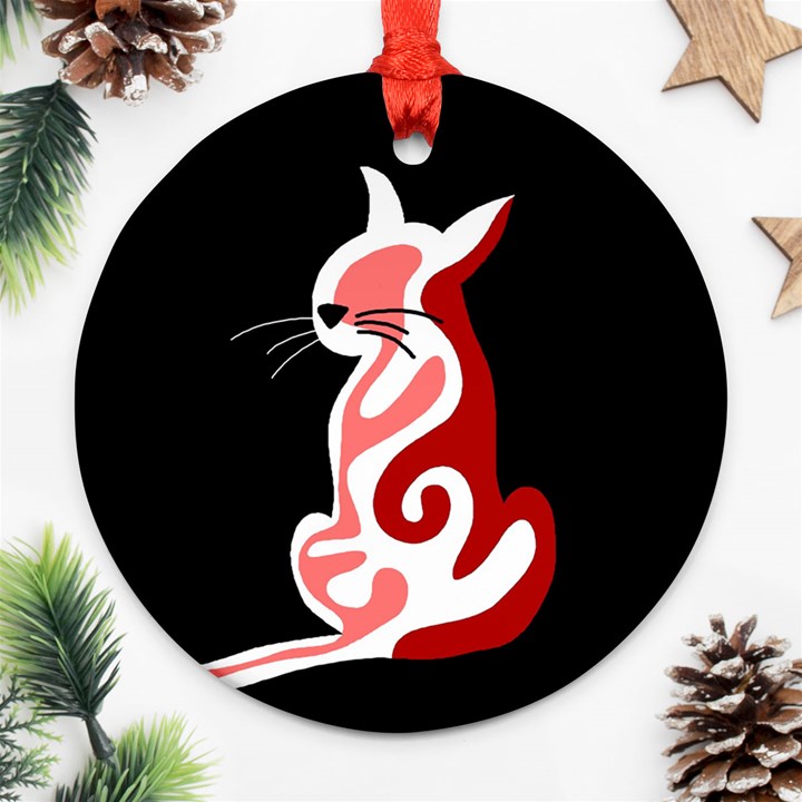 Red abstract cat Ornament (Round) 