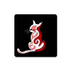 Red Abstract Cat Square Magnet by Valentinaart