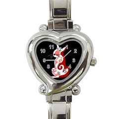 Red Abstract Cat Heart Italian Charm Watch by Valentinaart