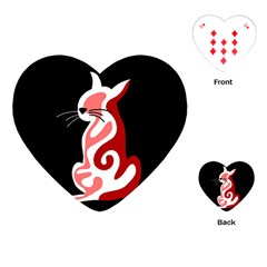 Red Abstract Cat Playing Cards (heart)  by Valentinaart