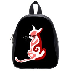 Red Abstract Cat School Bags (small)  by Valentinaart