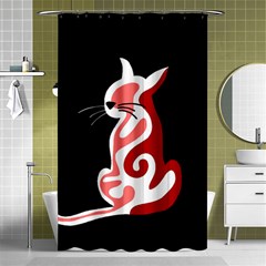 Red Abstract Cat Shower Curtain 48  X 72  (small)  by Valentinaart