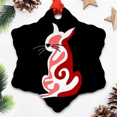 Red Abstract Cat Snowflake Ornament (2-side) by Valentinaart