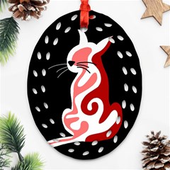 Red Abstract Cat Oval Filigree Ornament (2-side)  by Valentinaart