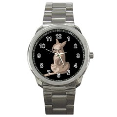 Brown Abstract Cat Sport Metal Watch by Valentinaart