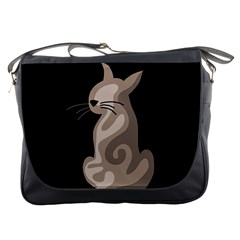 Brown Abstract Cat Messenger Bags