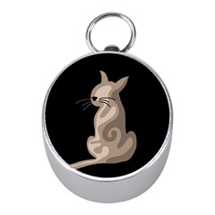 Brown Abstract Cat Mini Silver Compasses by Valentinaart