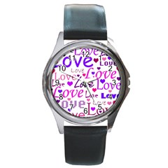 Love Pattern Round Metal Watch by Valentinaart