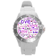 Love Pattern Round Plastic Sport Watch (l) by Valentinaart