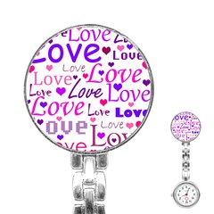 Love Pattern Stainless Steel Nurses Watch by Valentinaart