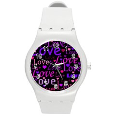 Love Pattern 2 Round Plastic Sport Watch (m) by Valentinaart