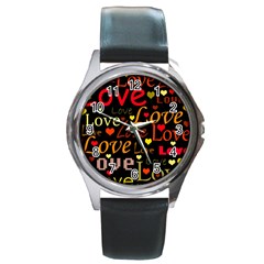 Love Pattern 3 Round Metal Watch by Valentinaart