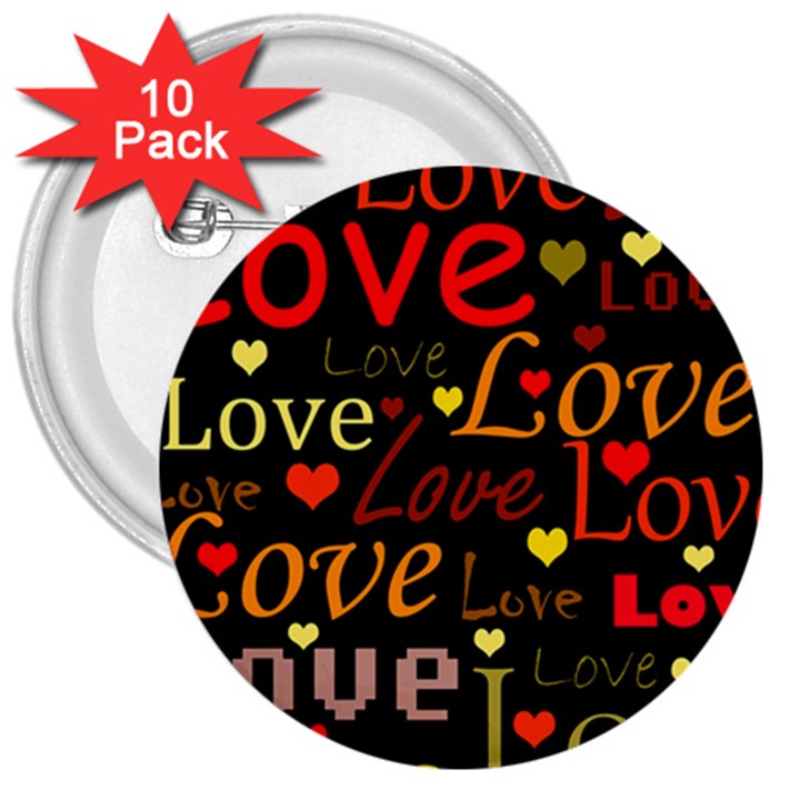 Love pattern 3 3  Buttons (10 pack) 