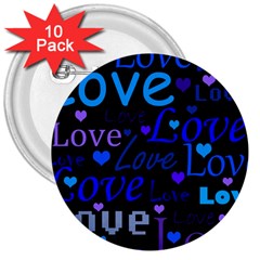 Blue Love Pattern 3  Buttons (10 Pack)  by Valentinaart