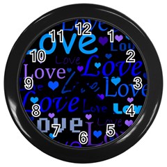 Blue Love Pattern Wall Clocks (black) by Valentinaart