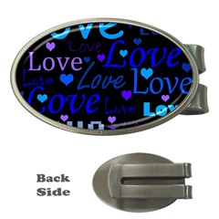 Blue Love Pattern Money Clips (oval)  by Valentinaart