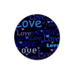 Blue Love Pattern Rubber Round Coaster (4 Pack) 