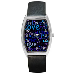 Blue Love Pattern Barrel Style Metal Watch by Valentinaart