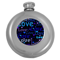 Blue Love Pattern Round Hip Flask (5 Oz)