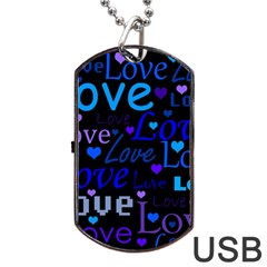 Blue Love Pattern Dog Tag Usb Flash (one Side) by Valentinaart