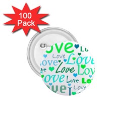 Love pattern - green and blue 1.75  Buttons (100 pack) 