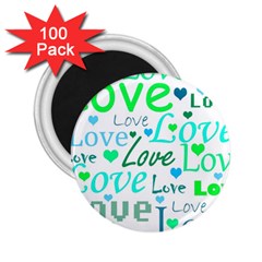 Love pattern - green and blue 2.25  Magnets (100 pack) 