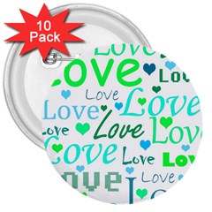 Love pattern - green and blue 3  Buttons (10 pack) 