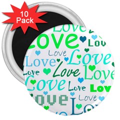 Love pattern - green and blue 3  Magnets (10 pack) 