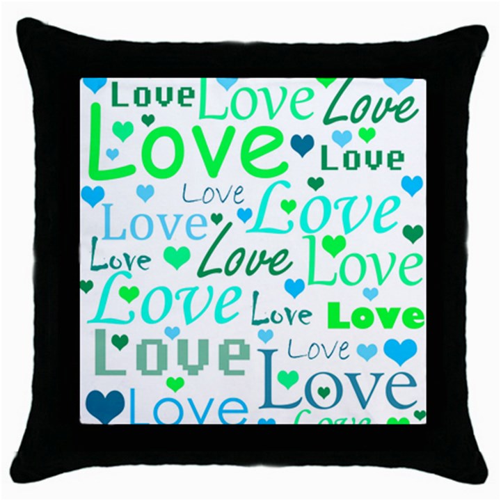 Love pattern - green and blue Throw Pillow Case (Black)