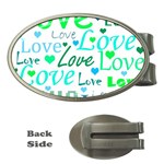 Love pattern - green and blue Money Clips (Oval)  Front